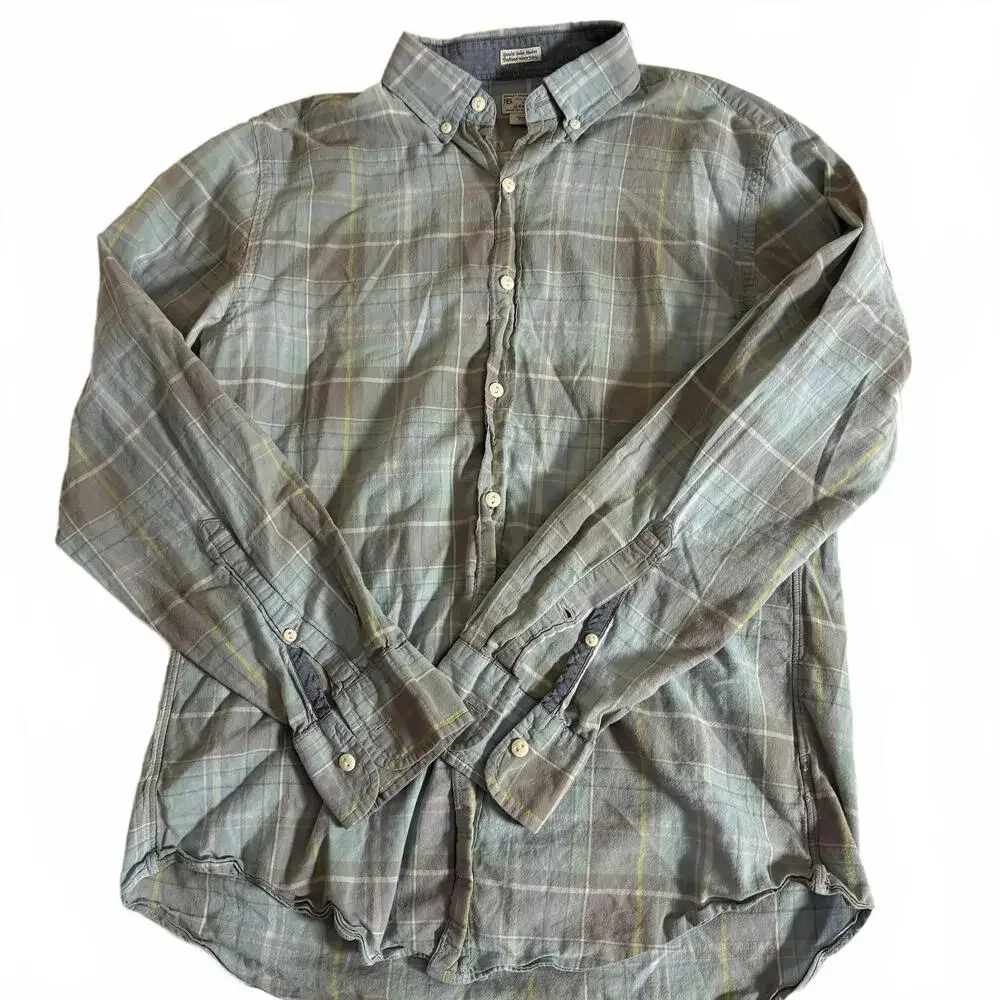 J. Crew Green Madras Plaid Cotton Long‎ Sleeve Button Up.  Mens M Preppy